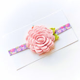 🌸 Rosy Whirl – Blush Pink Crocheted Rose Headband